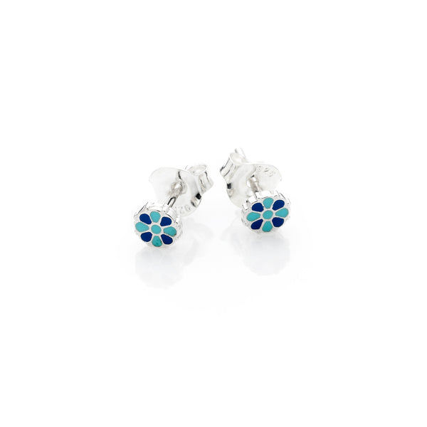 Mini Flower Stud | 925 Sterling Silver with Turquoise & Lapis enamel