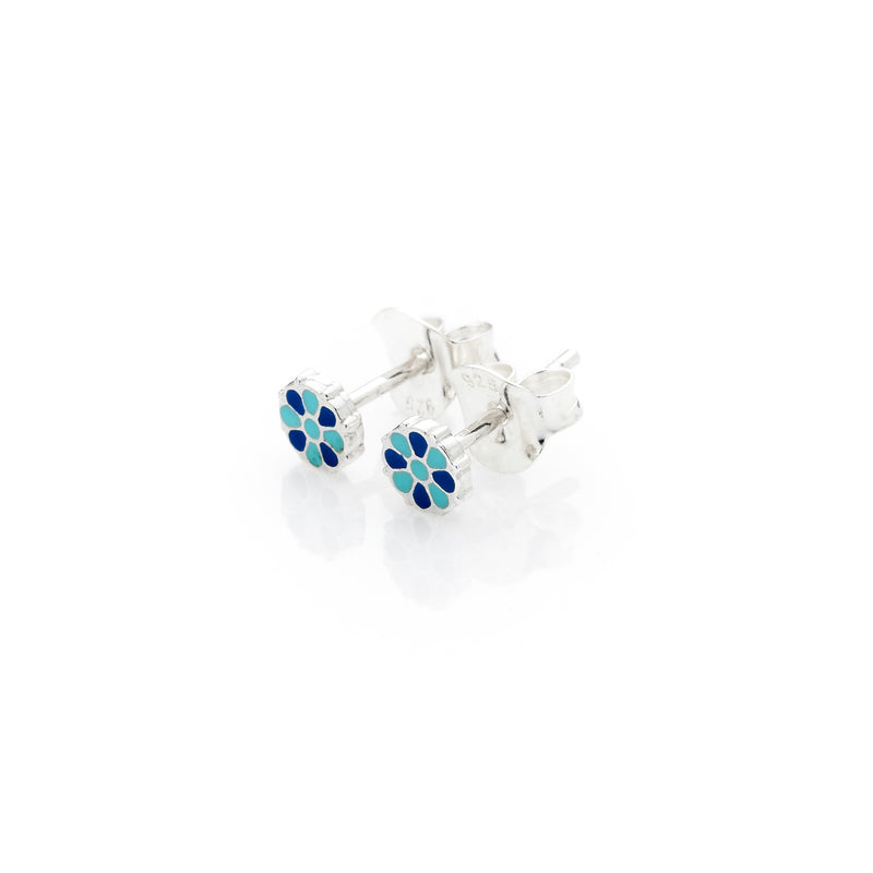 Mini Flower Stud | 925 Sterling Silver with Turquoise & Lapis enamel