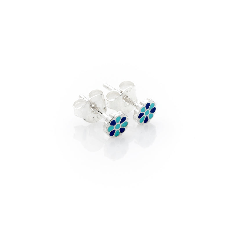 Mini Flower Stud | 925 Sterling Silver with Turquoise & Lapis enamel
