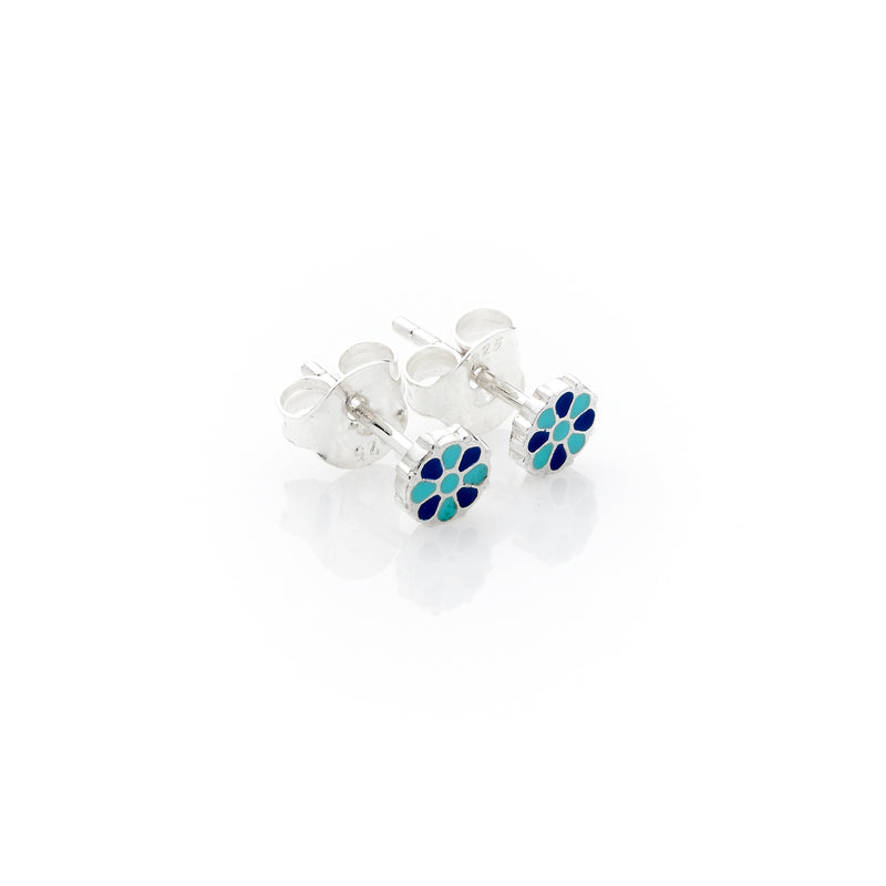 Mini Flower Stud | 925 Sterling Silver with Turquoise & Lapis enamel