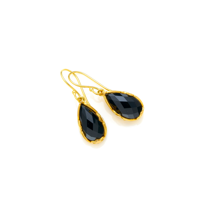 Monarch Earrings | Gold Plated Brass & Faceted Black Onyx