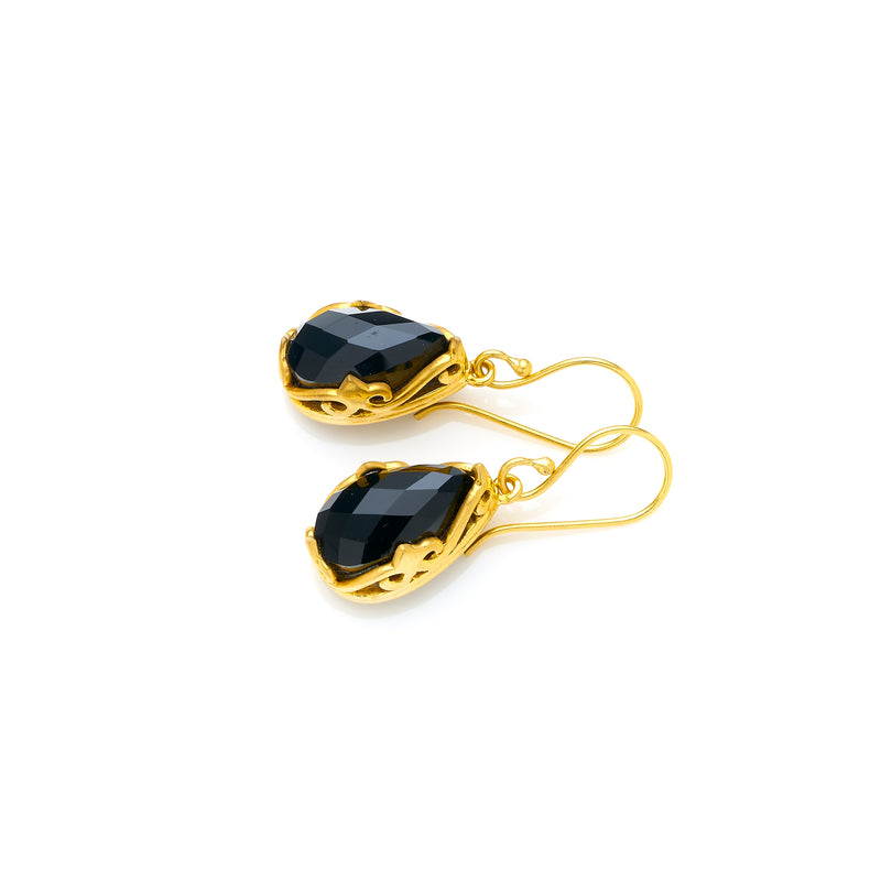 Monarch Earrings | Gold Plated Brass & Faceted Black Onyx