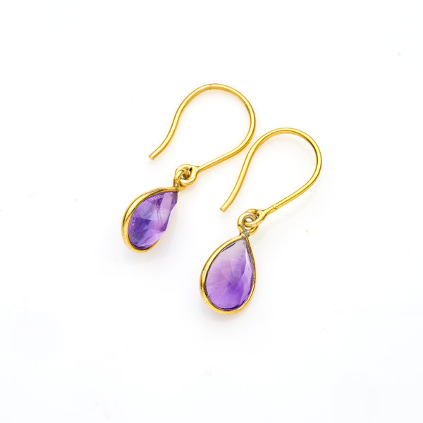 Janni Drop Earrings | Faceted Amethyst and 925 Sterling Silver with Gold Plate