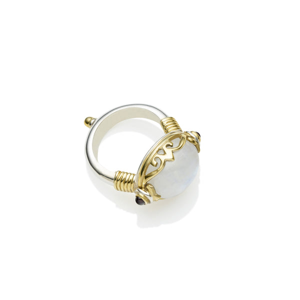 Empress Monarch Ring | Moonstone, Sterling Silver with Gold Plate