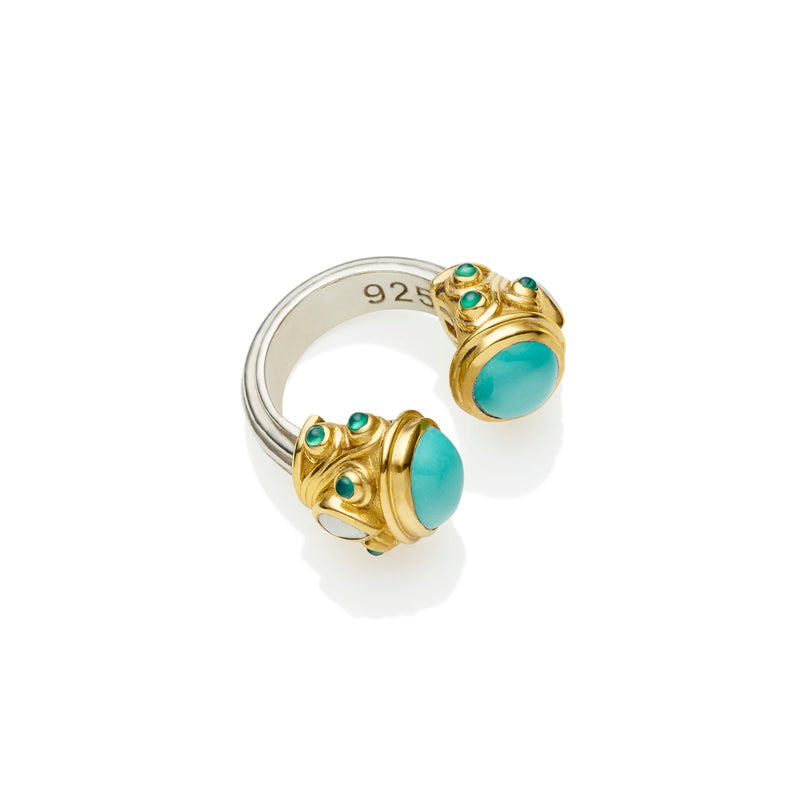Shahaka Ring | Turquoise and Sterling Silver with Gold Plate