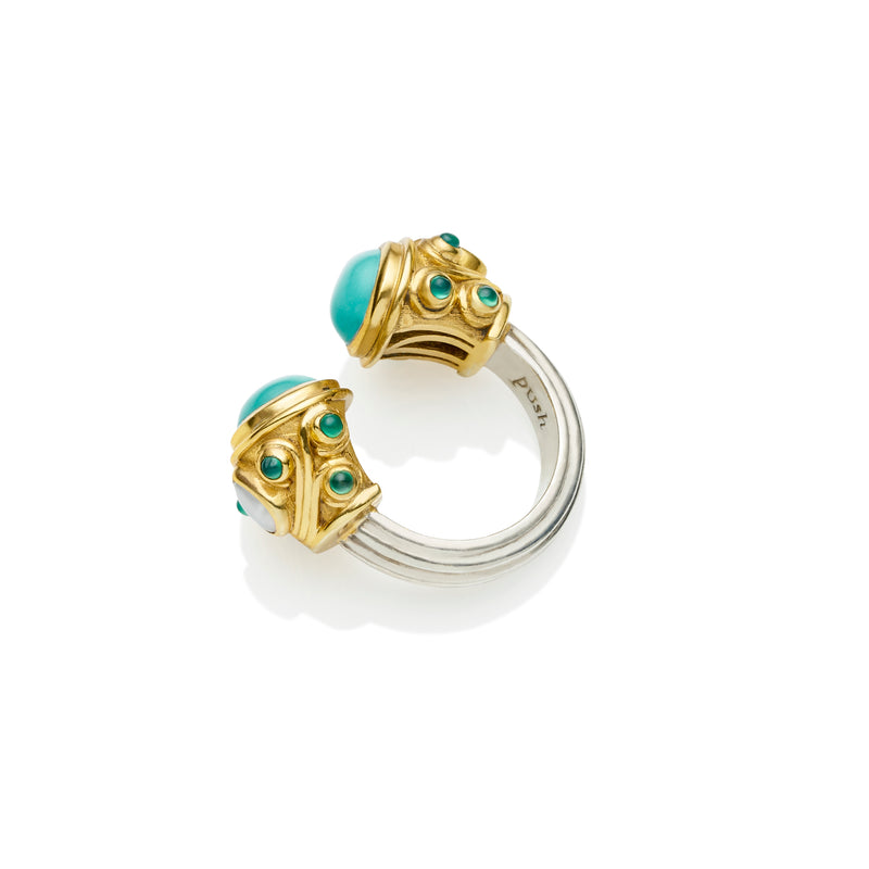 Shahaka Ring | Turquoise and Sterling Silver with Gold Plate