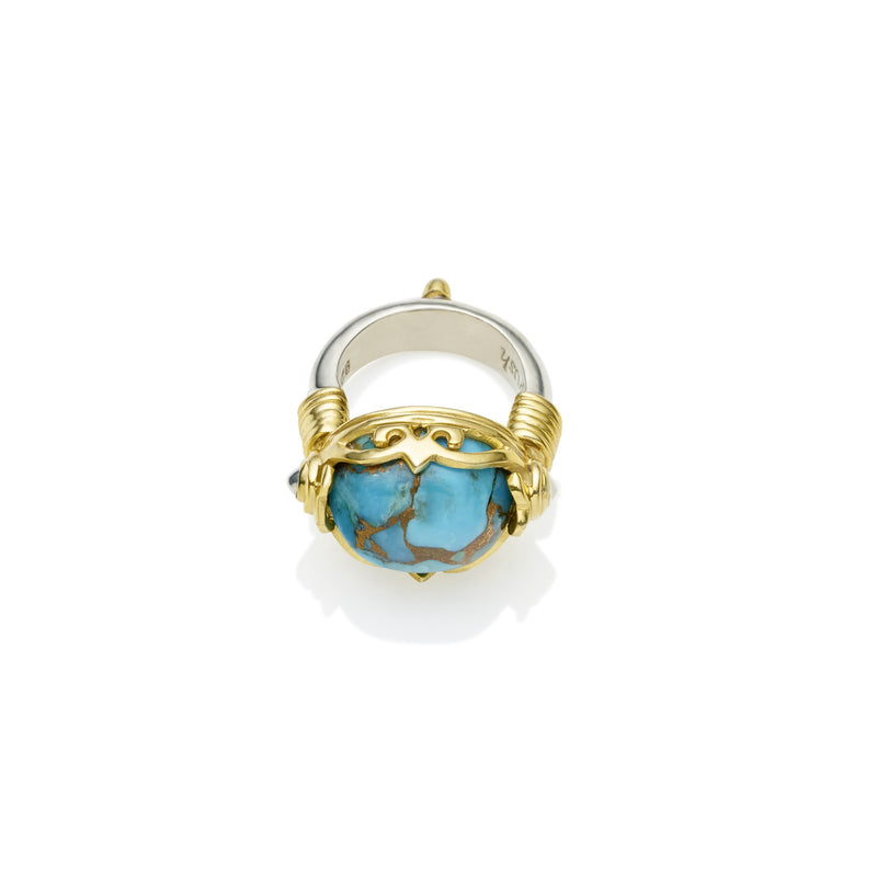 Empress Monarch Ring | Blue Copper Turquoise, Sterling Silver with Gold Plate