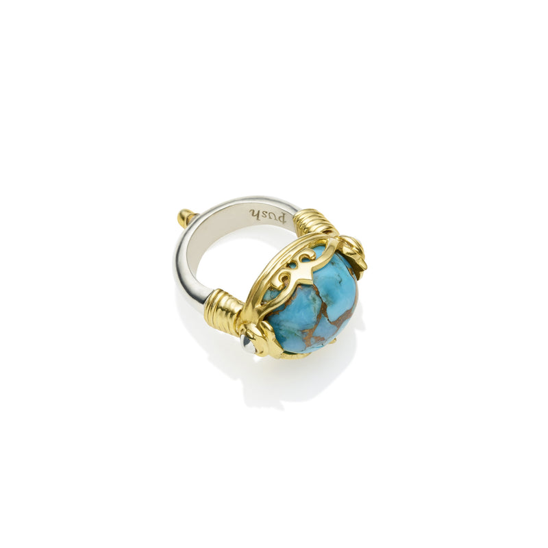 Empress Monarch Ring | Blue Copper Turquoise, Sterling Silver with Gold Plate