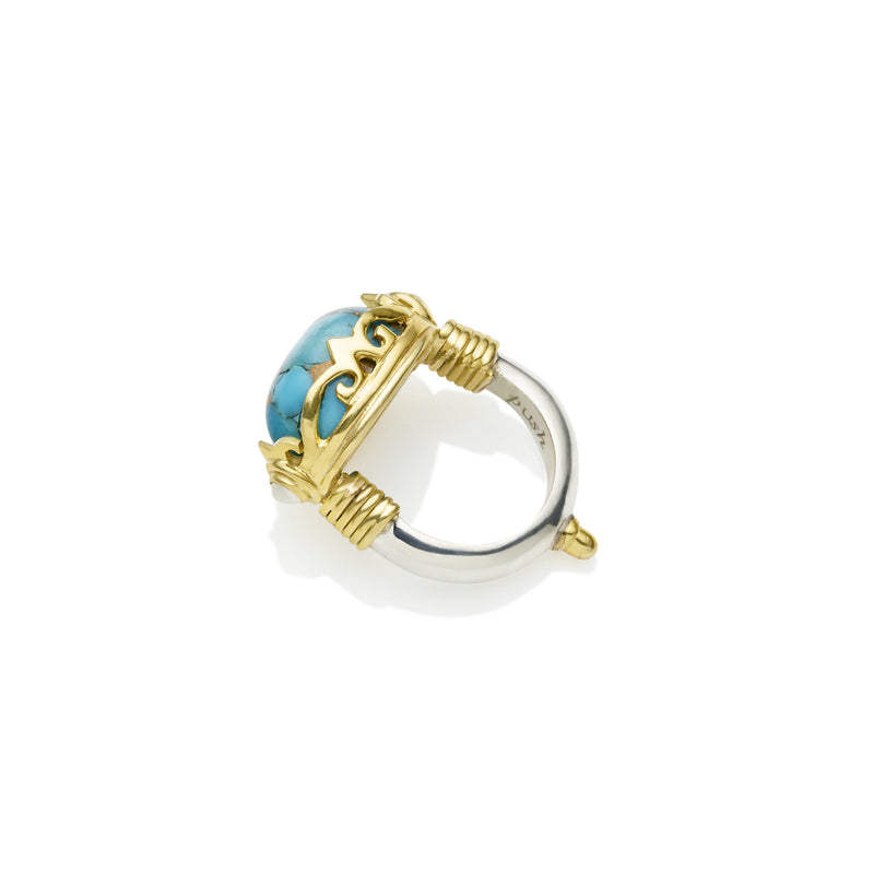 Empress Monarch Ring | Blue Copper Turquoise, Sterling Silver with Gold Plate