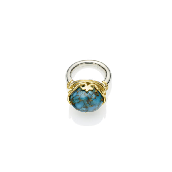 Princess Monarch Ring | Sterling Silver Gold Plate and Blue Copper Turquoise