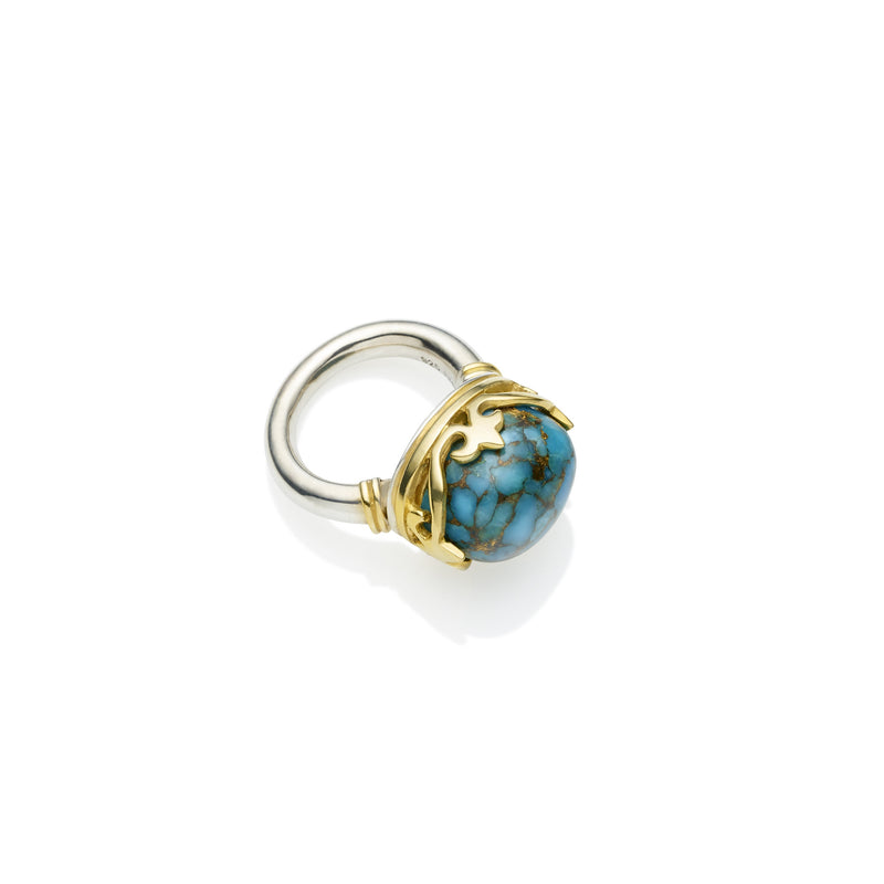 Princess Monarch Ring | Sterling Silver Gold Plate and Blue Copper Turquoise