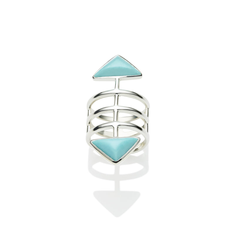 Turquoise ring, sterling silver, cage ring, jewellery designer 