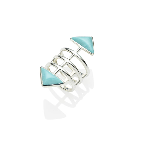 Turquoise ring, sterling silver, cage ring, jewellery designer
