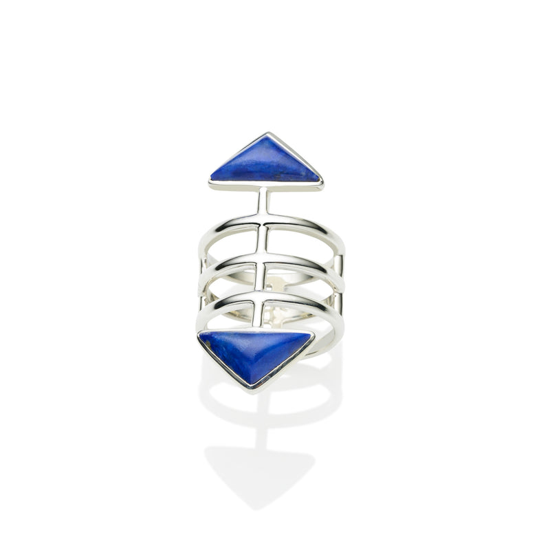 Sterling Silver & Lapis cage ring, jewellery designer, bohemian  
