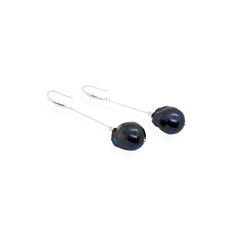 Baroque Drop Earrings | Black Pearl and Sterling Silver