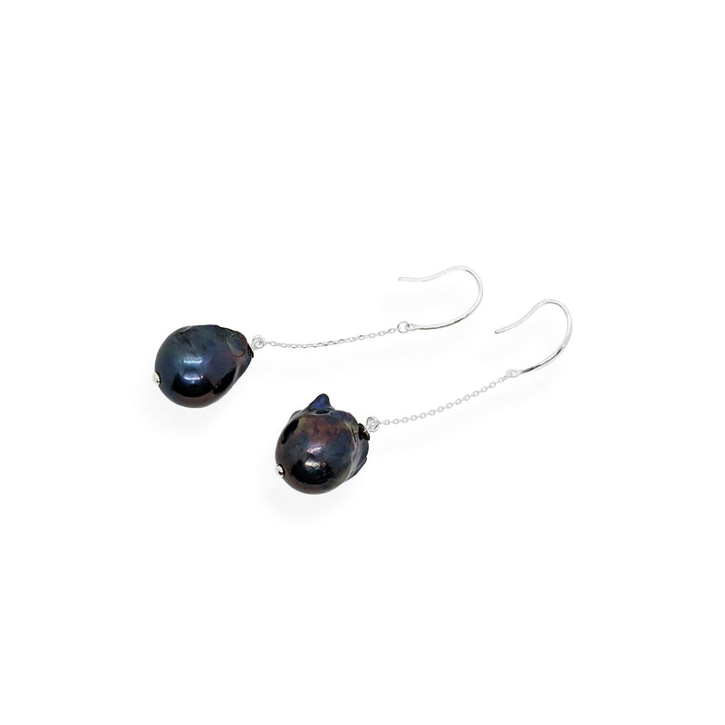 Baroque Drop Earrings | Black Pearl and Sterling Silver