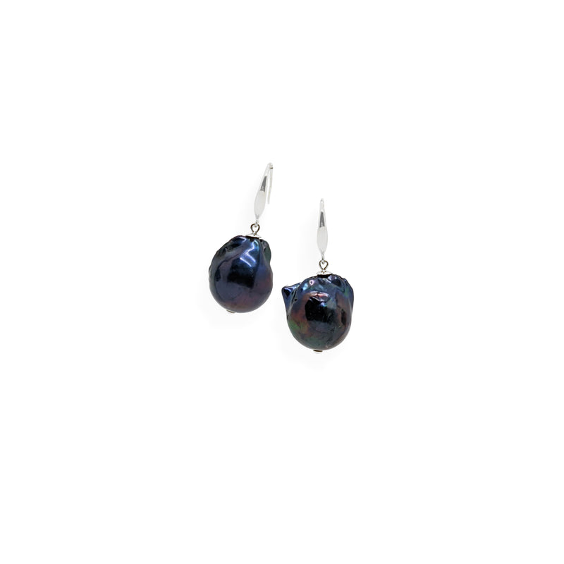 Baroque Earrings | Black Pearl and Sterling Silver