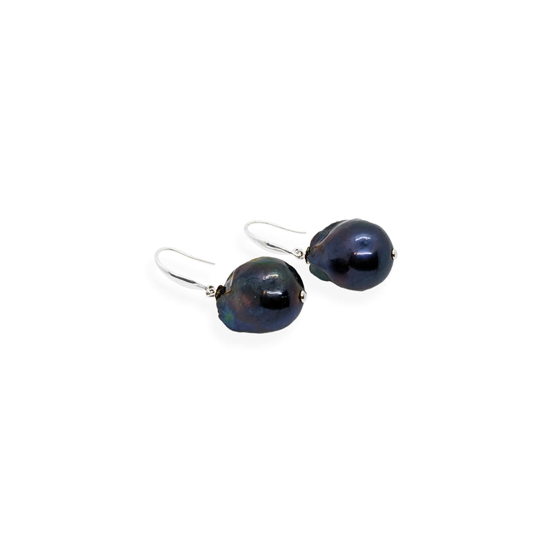 Baroque Earrings | Black Pearl and Sterling Silver