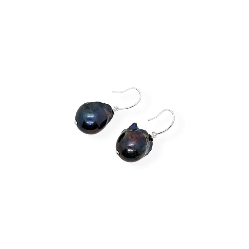 Baroque Earrings | Black Pearl and Sterling Silver