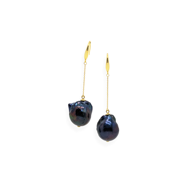 Baroque Drop Earrings | Black Pearl, Sterling Silver and Gold Plate