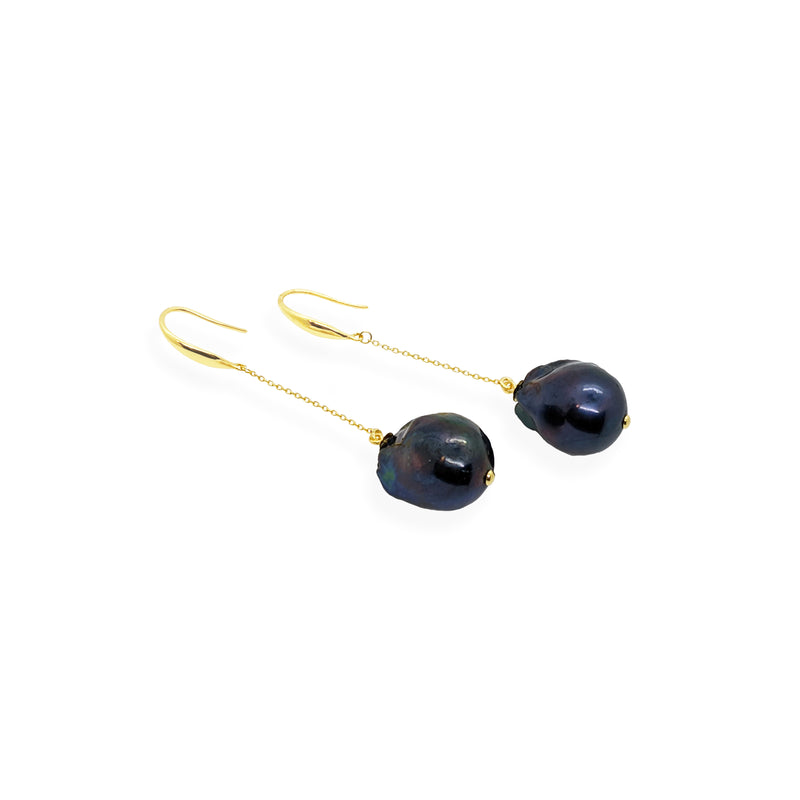 Baroque Drop Earrings | Black Pearl, Sterling Silver and Gold Plate