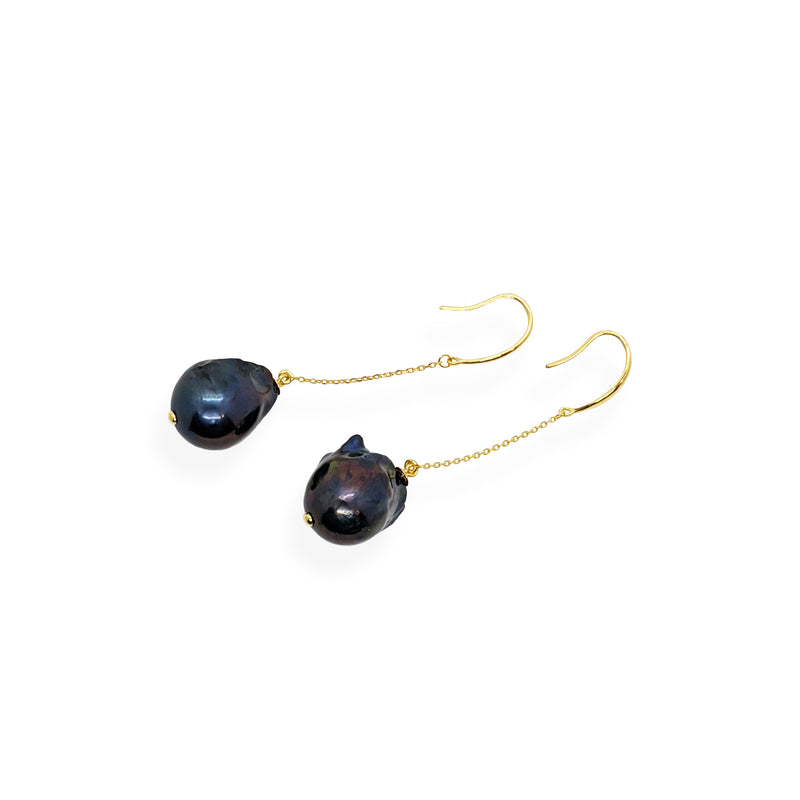 Baroque Drop Earrings | Black Pearl, Sterling Silver and Gold Plate