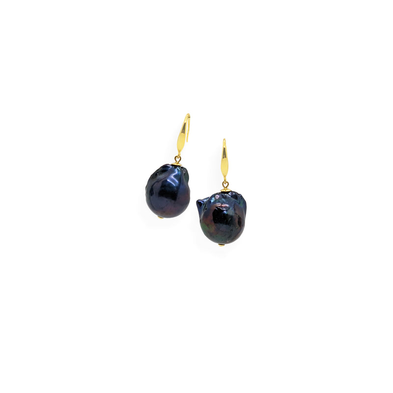 Baroque Earrings | Black Pearl, Sterling Silver and Gold Plate