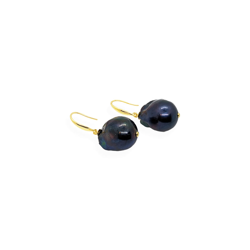 Baroque Earrings | Black Pearl, Sterling Silver and Gold Plate