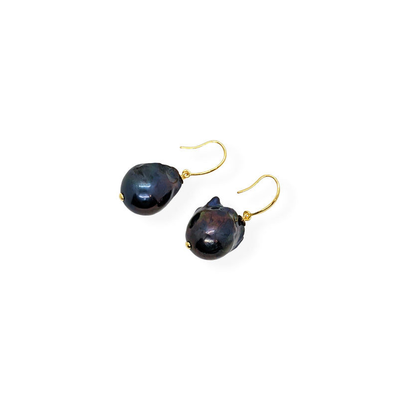 Baroque Earrings | Black Pearl, Sterling Silver and Gold Plate