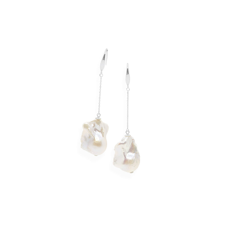 Baroque Drop Earrings | White Pearl and Sterling Silver