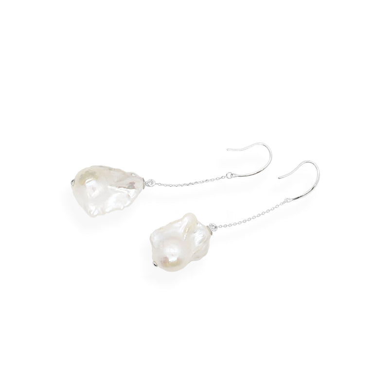 Baroque Drop Earrings | White Pearl and Sterling Silver