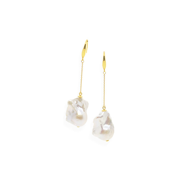 Baroque Drop Earrings | White Pearl, Sterling Silver and Gold Plate