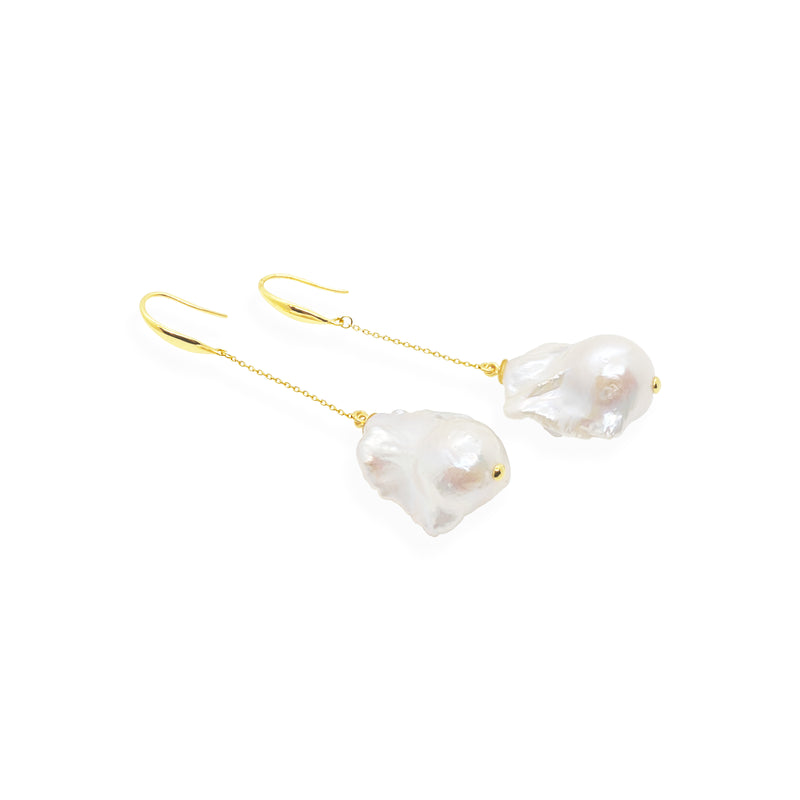 Baroque Drop Earrings | White Pearl, Sterling Silver and Gold Plate