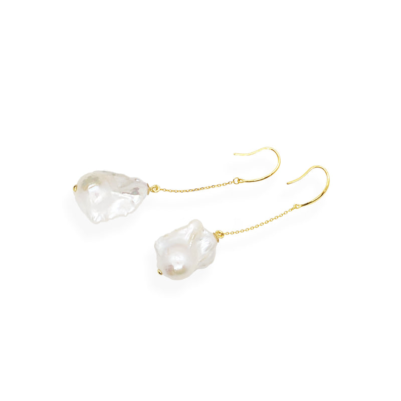 Baroque Drop Earrings | White Pearl, Sterling Silver and Gold Plate