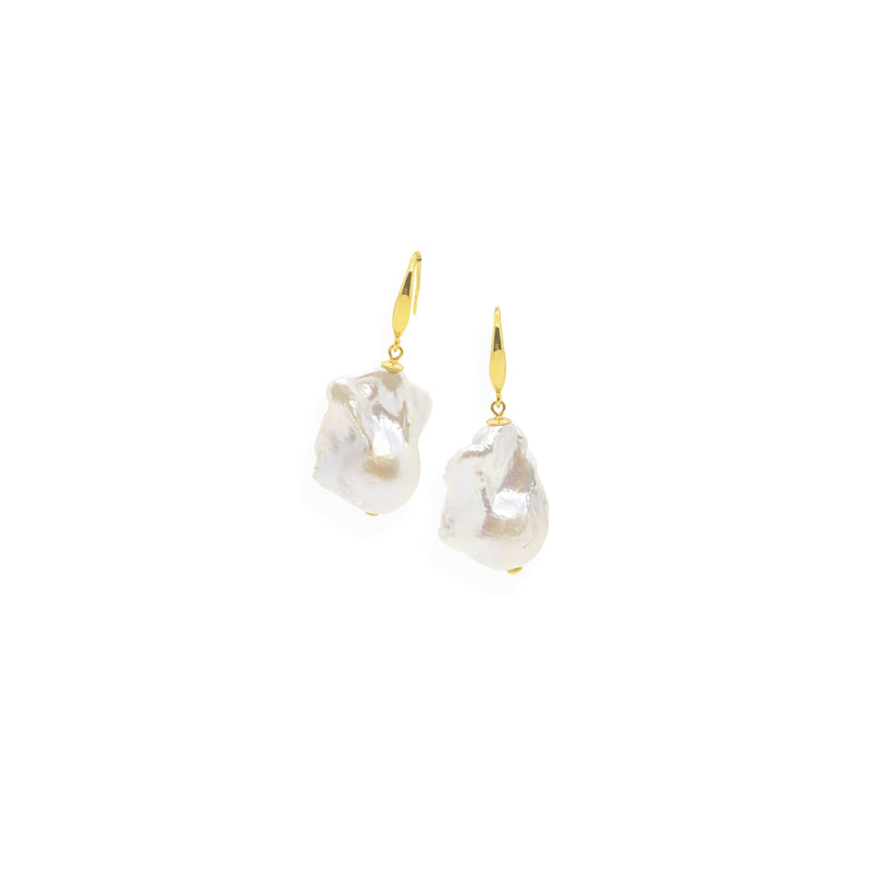 Baroque Earrings | White Pearl, Sterling Silver and Gold Plate