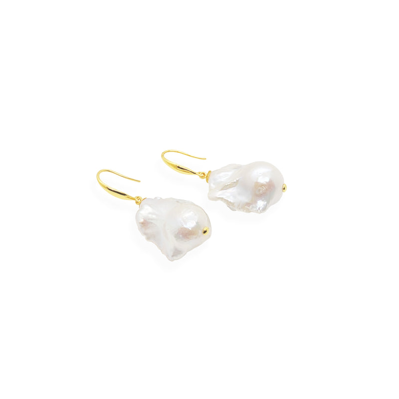 Baroque Earrings | White Pearl, Sterling Silver and Gold Plate
