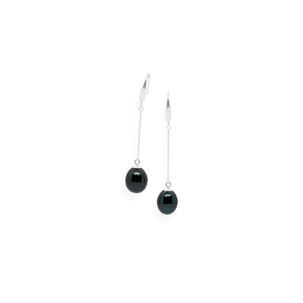 Smooth Drop Earrings | Black Pearl and Sterling Silver