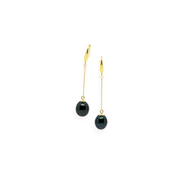 Smooth Drop Earrings | Black Pearl, Sterling Silver and Gold Plate