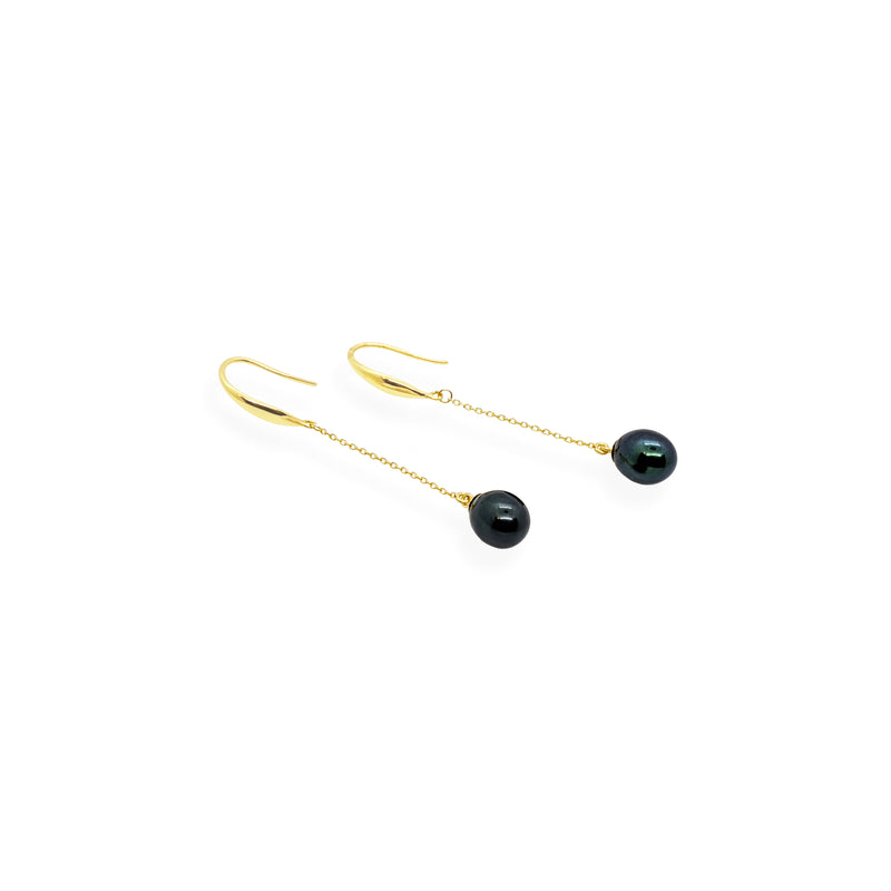 Smooth Drop Earrings | Black Pearl, Sterling Silver and Gold Plate