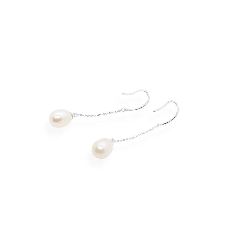 Smooth Drop Earrings | White Pearl and Sterling Silver