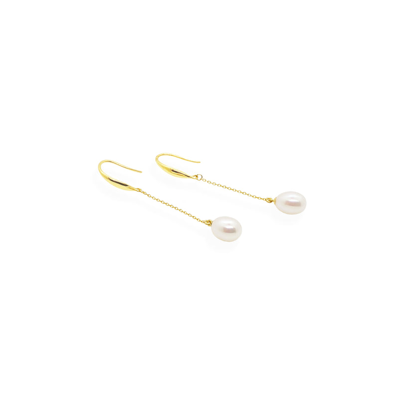 Smooth Drop Earrings | White Pearl, Sterling Silver and Gold Plate