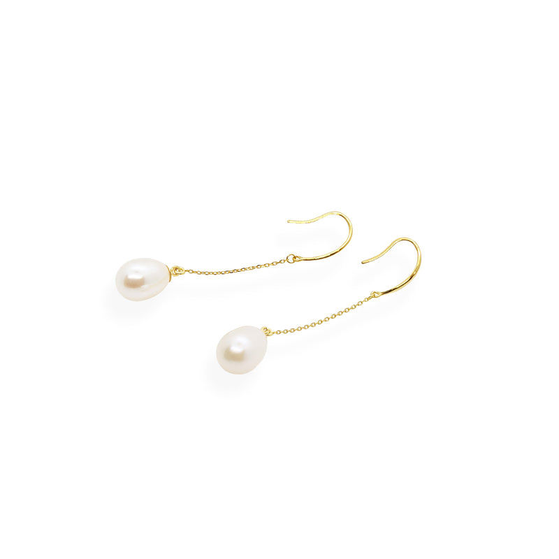 Smooth Drop Earrings | White Pearl, Sterling Silver and Gold Plate