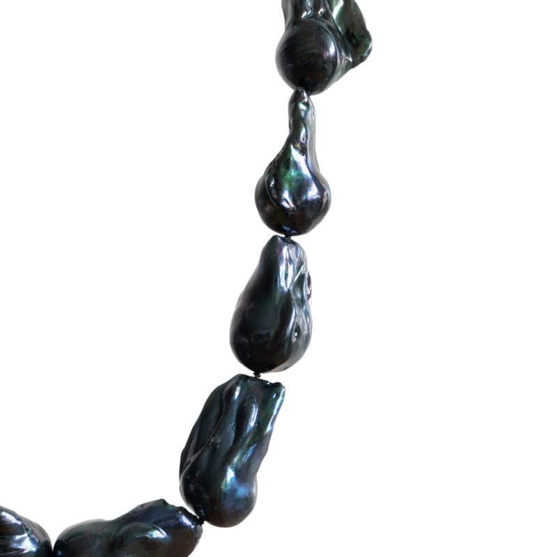 Baroque Pearl Necklace | Black Pearl and Sterling Silver