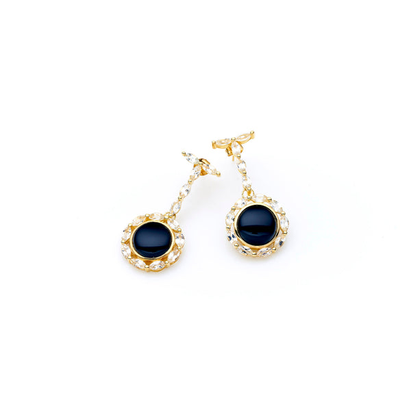Mahu Drop Earring | Black Onyx with White Topaz and 925 Sterling Silver Gold Plate