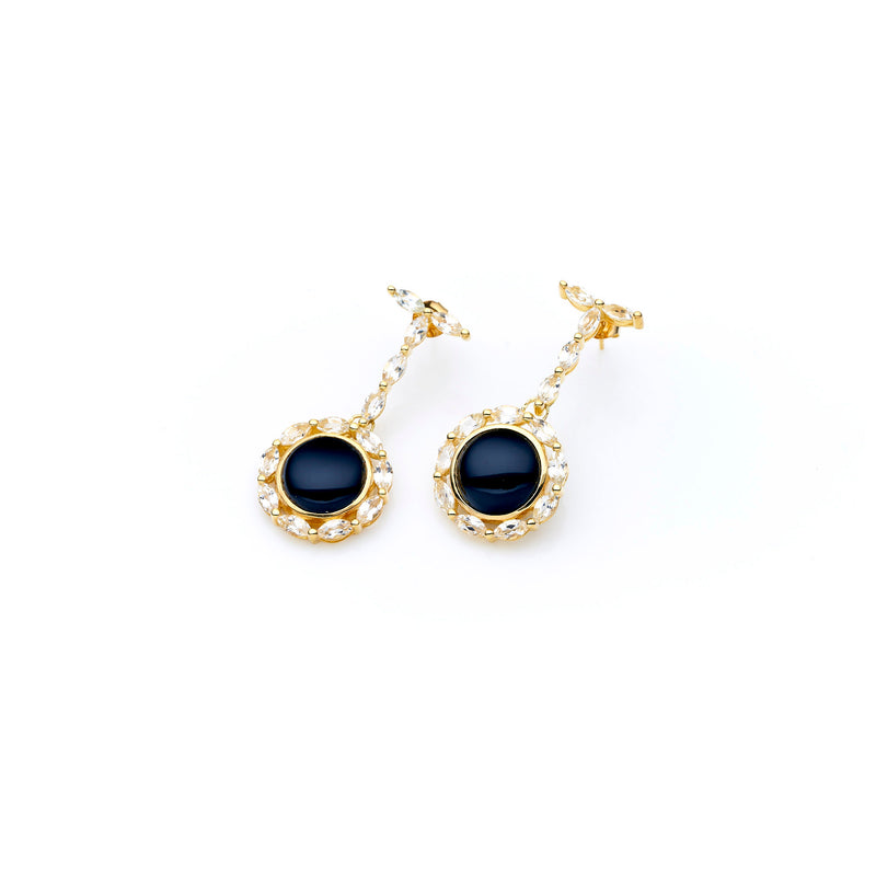 Mahu Drop Earring | Black Onyx with White Topaz and 925 Sterling Silver Gold Plate