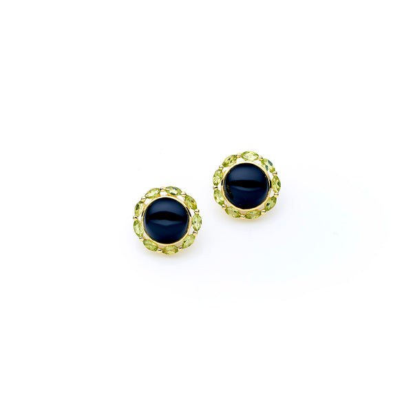 Mahu Stud | Peridot and Black Onyx with 925 Sterling Silver Gold Plate