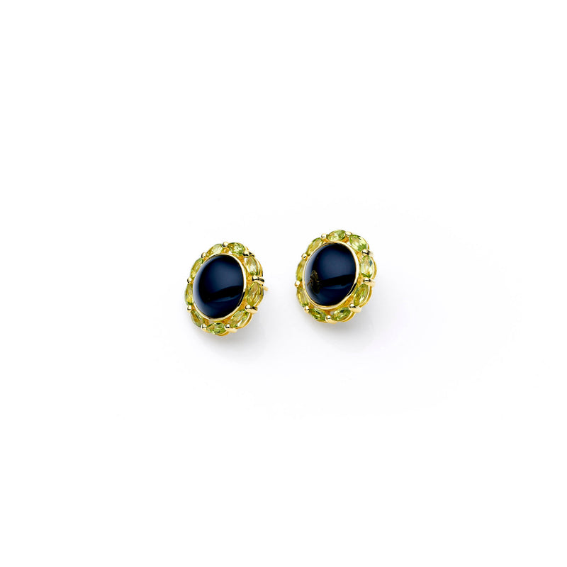 Mahu Stud | Peridot and Black Onyx with 925 Sterling Silver Gold Plate