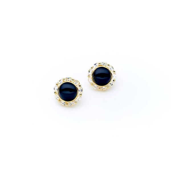 Mahu Stud | Black Onyx and White Topaz with 925 Sterling Silver Gold Plate