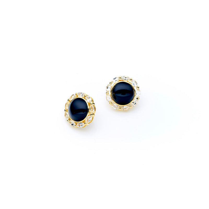 Mahu Stud | Black Onyx and White Topaz with 925 Sterling Silver Gold Plate