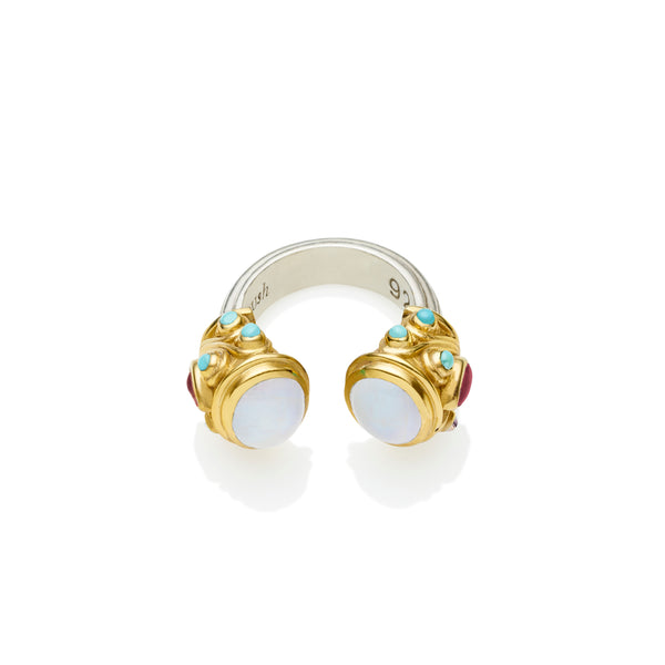 Shahaka Ring | Moonstone and Sterling Silver with Gold Plate